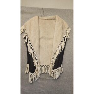 Entro Vest Womens Medium Brown Faux Suede Sherpa Fleece Fringe Boho Western